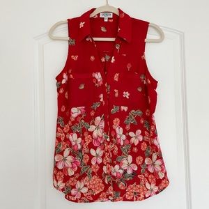 Express Original Fit Sleeveless Portofino Shirt in Red Floral
